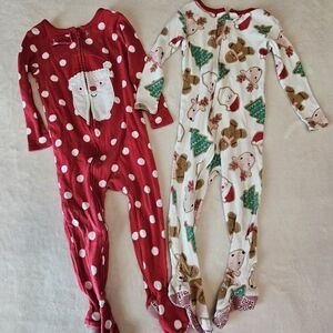 Set of 2 Girls Christmas Footed Pajama Onesies size 18